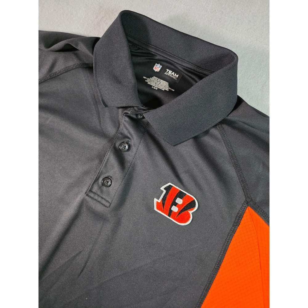 NFL Team Apparel Cincinnati Bengals Polo Shirt Mens Large Black Orange Logo